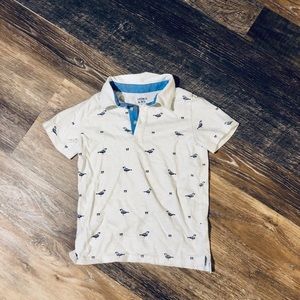 Little boys white polo with birds
